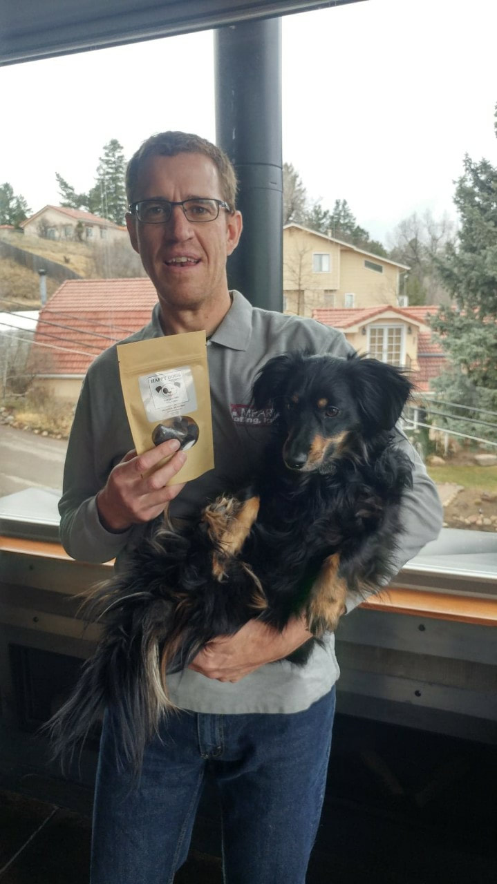 Matt and his adopted dachshund, happy dogs, pbjdogs.com